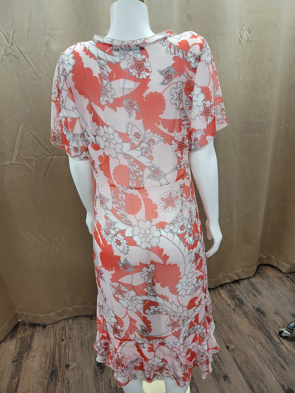Coral Floral Short Sleeve Ruffle Hem Dress - Picture 2 of 2